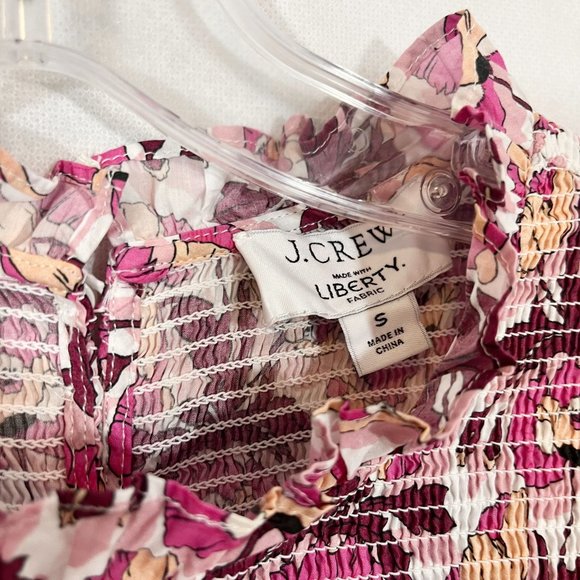 J. Crew Liberty Fabric Pink Floral Smocked Long Sleeve Top Button Back SMALL - Picture 4 of 5